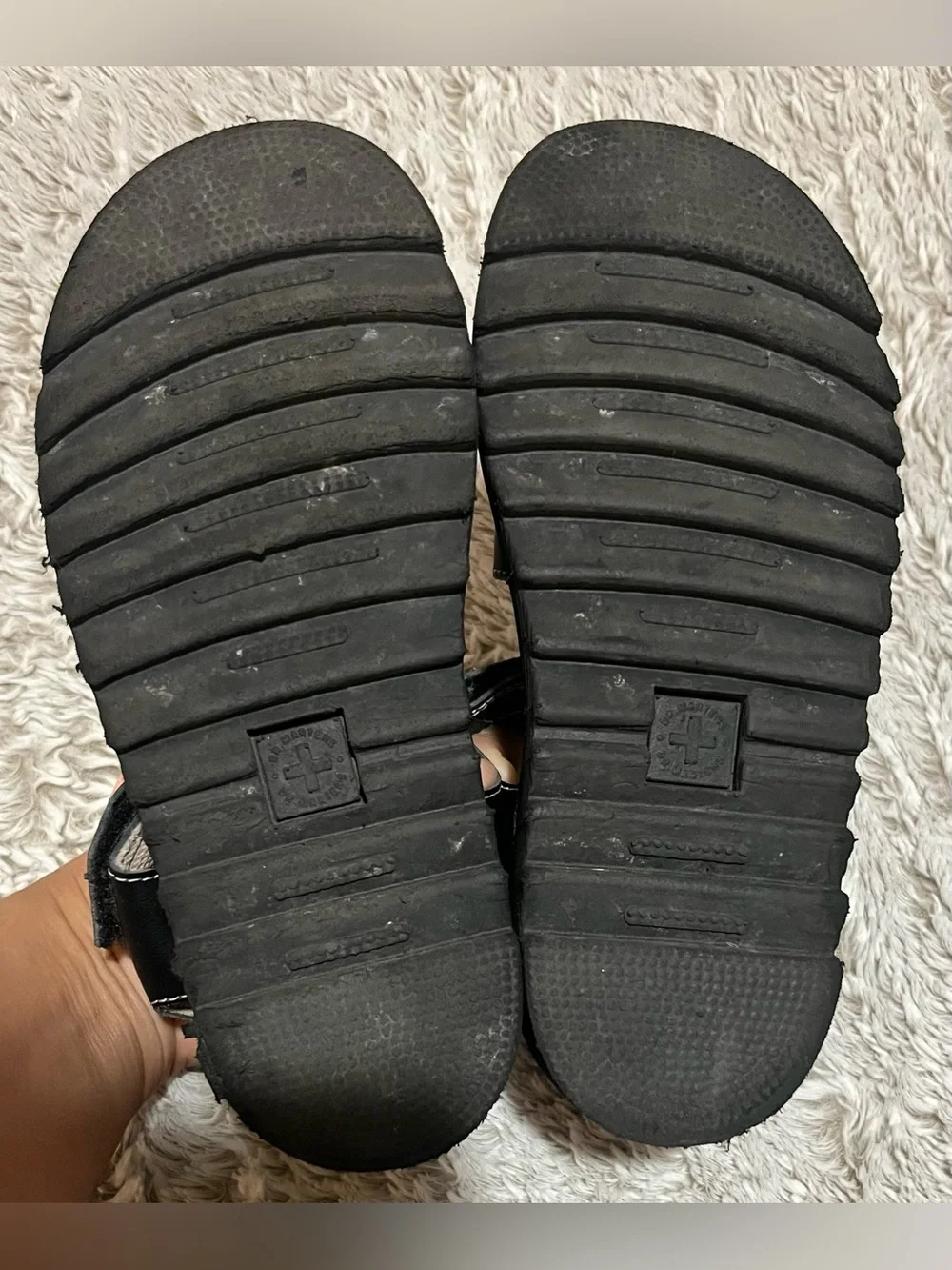 Dr. Martens Black Kids Sandals with Pink Glitter Hearts